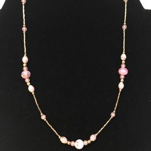 Gold And Pink Beaded Necklace